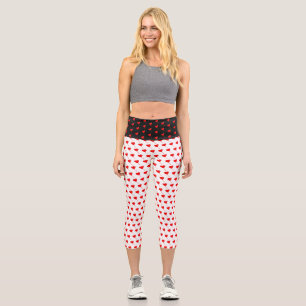 Red Heart Girly Fun Chic Balloon Pattern White Capri Leggings
