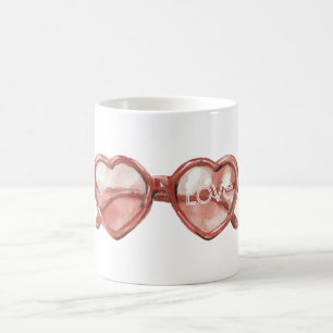 Red Heart Glasses Love Coffee Mug