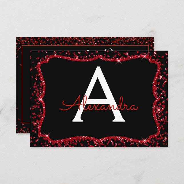 Red Heart Glitter Sparkle Sweet Sixteen Birthday Invitation (Front/Back)