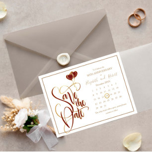 Red Heart Glod 50th Anniversary Save The Date Announcement Postcard
