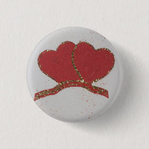 Red heart gold sparkle Valentine's 3 Cm Round Badge