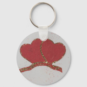Red heart gold sparkle Valentine's Key Ring