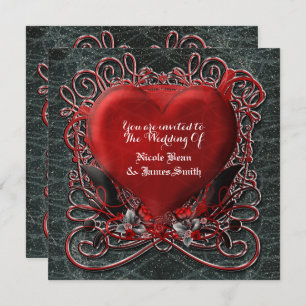 Red Heart Gothic Valentine Wedding Invitations