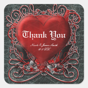 Red Heart Gothic Valentine Wedding Party Favour Square Sticker