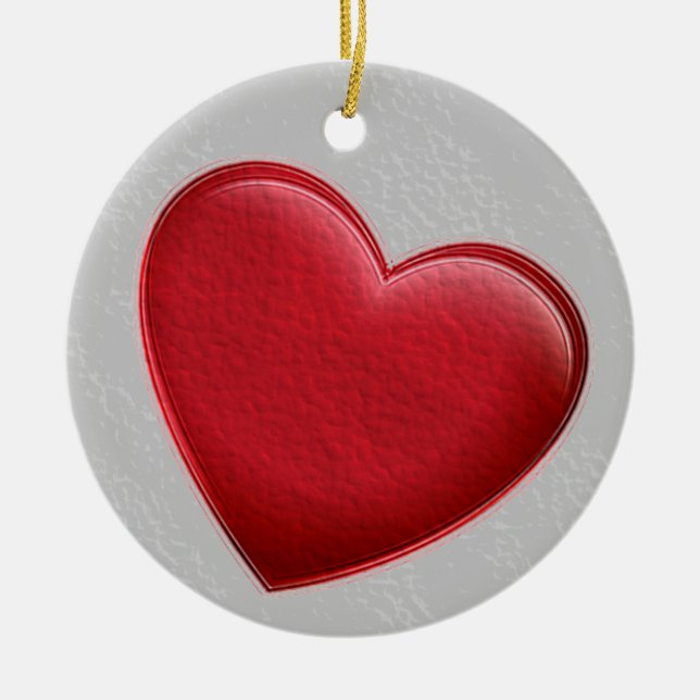 Red Heart Grey Trendy Love Wedding Ceramic Ornament (Front)