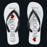 Red Heart Groom's Thongs<br><div class="desc">Fun,  custom wedding flip flops</div>