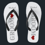 Red Heart Groom's Thongs<br><div class="desc">Fun,  custom wedding flip flops</div>