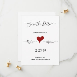 Red Heart Hand Lettered Custom Wedding Save The Date