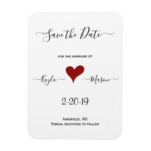 Red Heart   Hand Lettered Wedding Save the Date Magnet