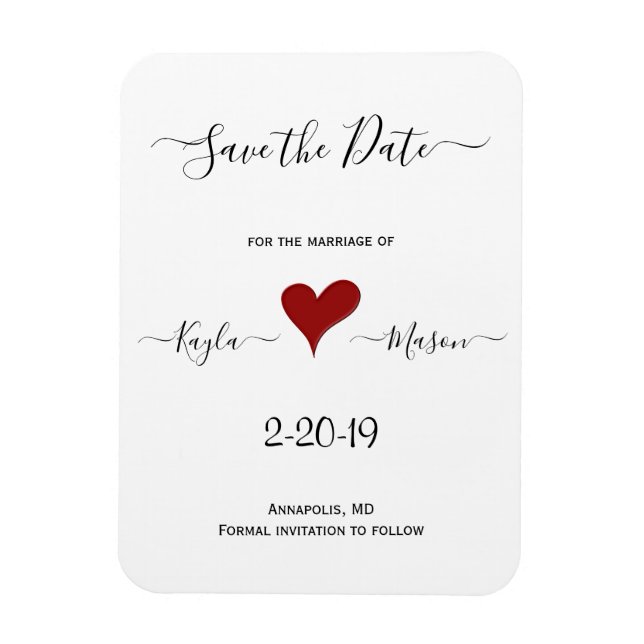 Red Heart | Hand Lettered Wedding Save the Date Magnet (Vertical)