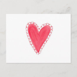 Red Heart Hand Painted Watercolor Valentine's Day Postcard