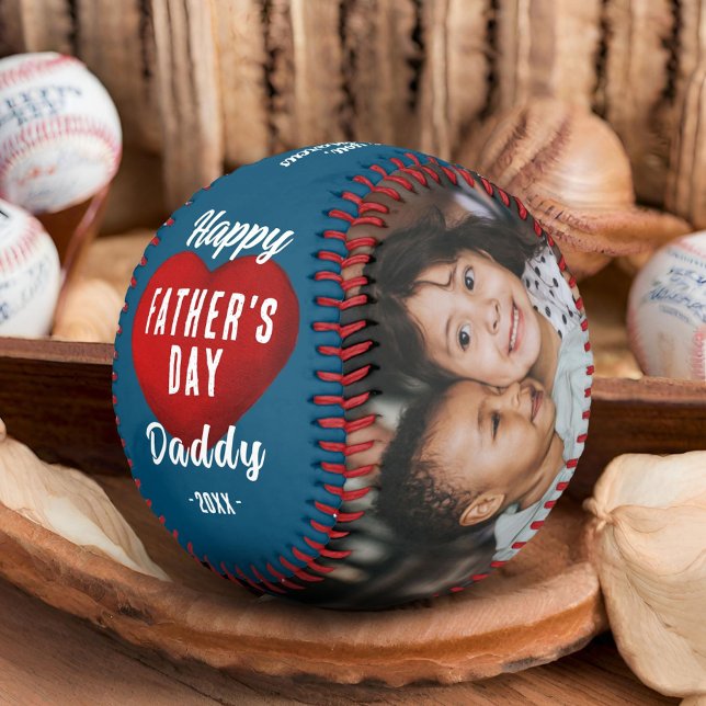 Red Heart Happy Father's Day Daddy 2 Photo Collage Baseball (Creator Uploaded)