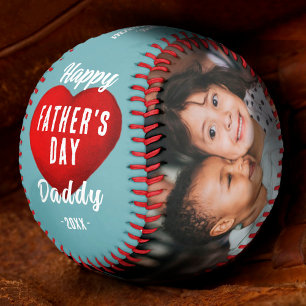 Red Heart Happy Father's Day Daddy 2 Photo Collage Baseball