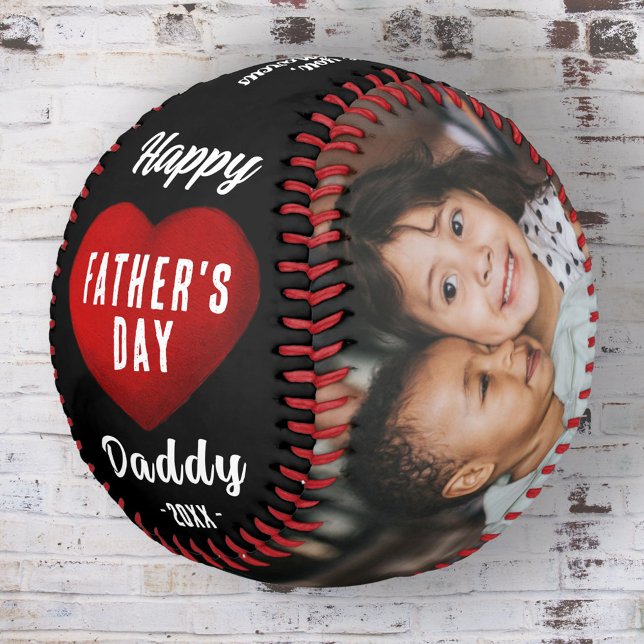 Red Heart Happy Father's Day Daddy 2 Photo Collage Softball (Creator Uploaded)