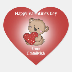 Red Heart Happy Valentine's Day Cute Bear Gift Bag Sticker