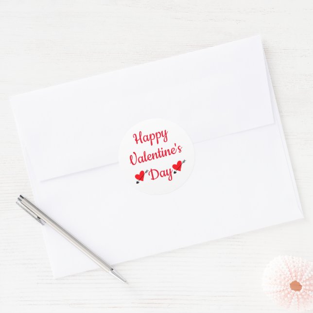 red heart happy valentines day editable envelope classic round sticker (Envelope)