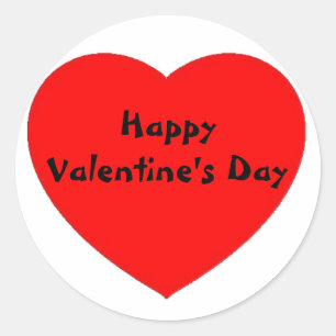 Red Heart "Happy Valentine's Day" sticker/label Classic Round Sticker
