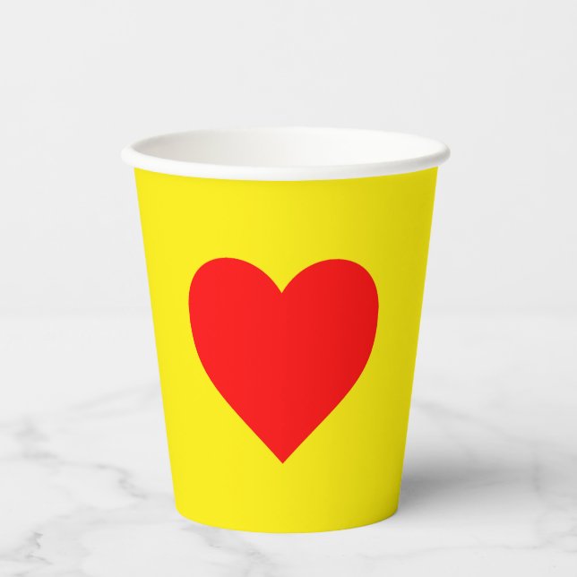 Red Heart Heat Yellow Paper Cups (Front)