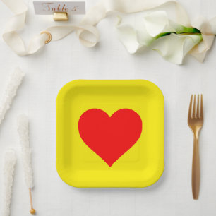 Red Heart Heat Yellow Paper Plate