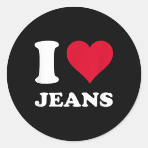 Red Heart I Love Jeans Classic Round Sticker