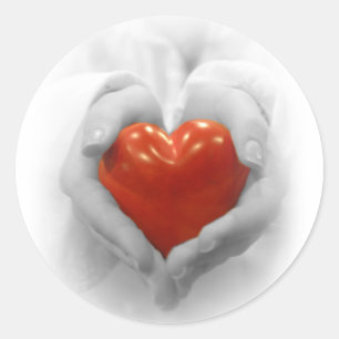 Red Heart in Hands, I Love You Shape Classic Round Sticker
