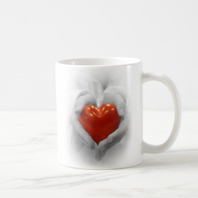 Red Heart in Hands, I Love You Shape Coffee Mug (Right)