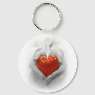 Red Heart in Hands, I Love You Shape Key Ring
