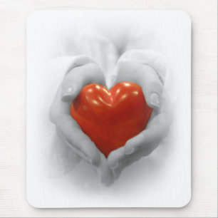 Red Heart in Hands, I Love You Shape Mouse Pad