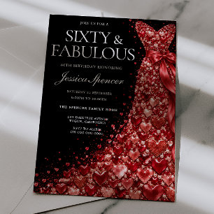 Red Heart Jewel Dress Black 60th Birthday Invitation