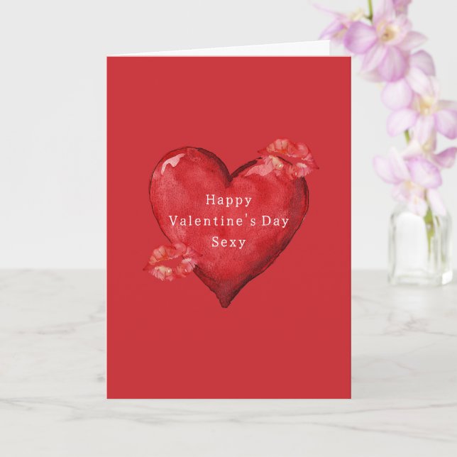 Red Heart Kisses Valentine's Day Card (Orchid)