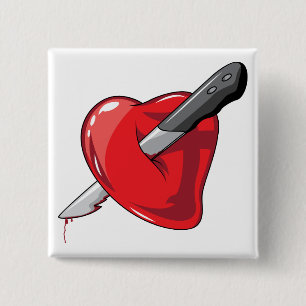 Red Heart Knife In Hearts Love 15 Cm Square Badge
