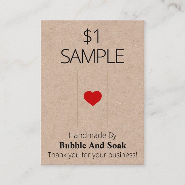 Red Heart Kraft Soap Sample Display Card (Front)
