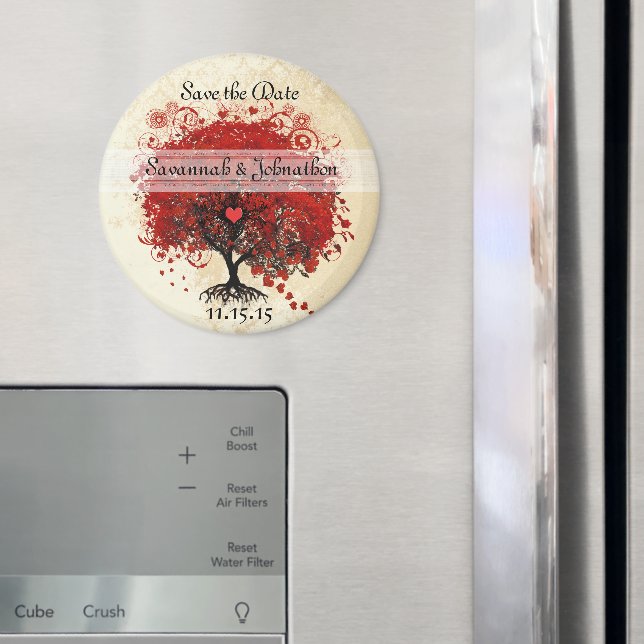 Red Heart Leaf Tree Damask Save the Date Magnets (In Situ (Fridge))