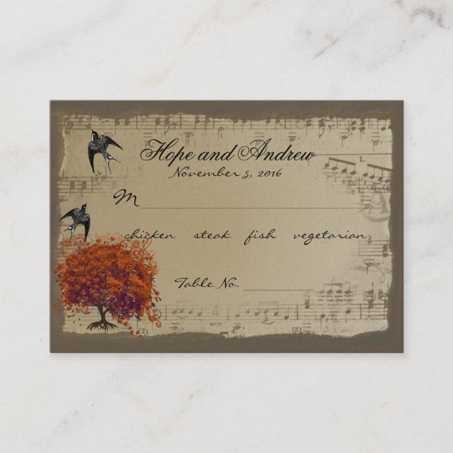  Red Heart Leaf Tree Place Card Menu Selection (Front)