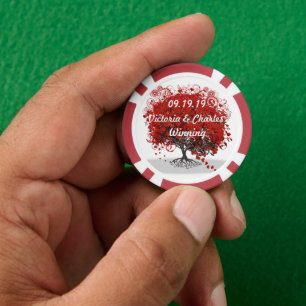Red Heart Leaf Tree Poker Chips