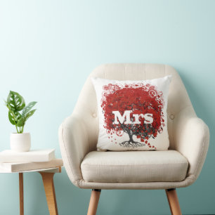 Red Heart Leaf Tree Wedding Cushion
