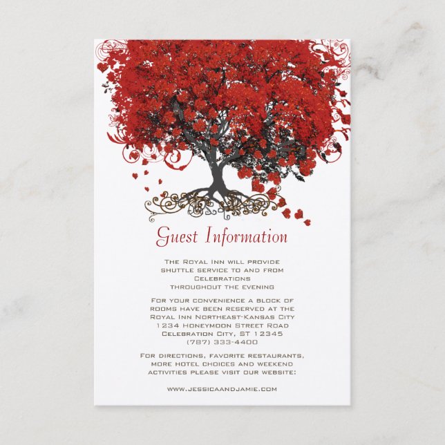 Red Heart Leaf Tree Wedding Enclosure Card (Front)