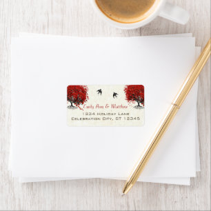 Red Heart Leaf Tree Wedding Label