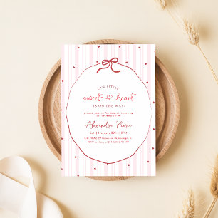 Red Heart Little Sweetheart Pink Bow Baby Shower Invitation