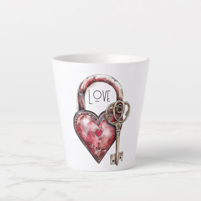 Red Heart Lock & Key Love Latte Mug (Front)