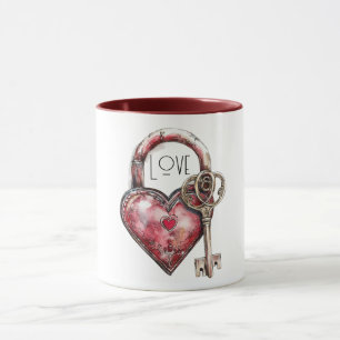 Red Heart Lock & Key Love Mug