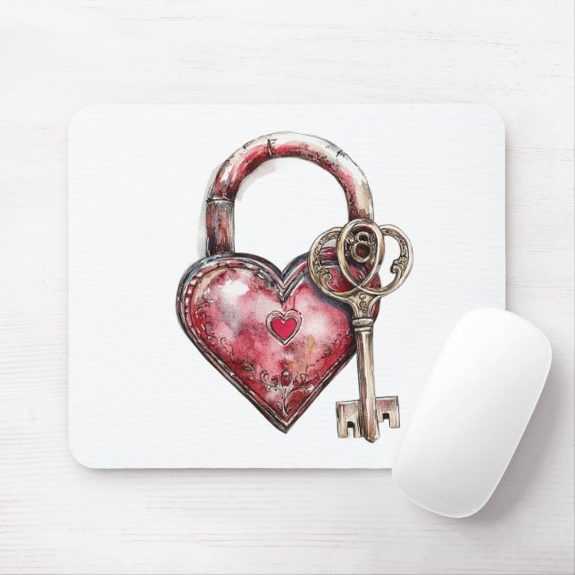 Red Heart Lock & Key Mouse Pad (With Mouse)