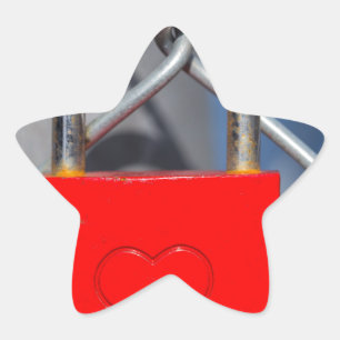 Red heart lock on fence star sticker