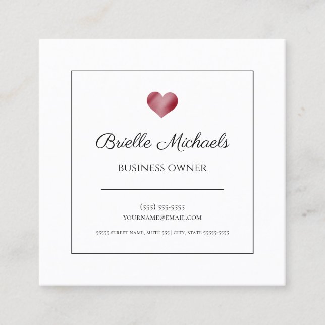 Red Heart Logo Simple Introduction Contact Square Business Card (Front)