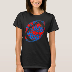 Red Heart Love Blue Dad  Football Ball Daddy Fathe T-Shirt