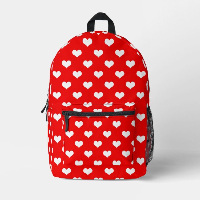 Red Heart Love Design  Printed Backpack (Front)