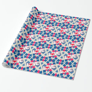 Red Heart Love geometric pattern wrapping paper