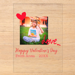 Red heart love happy valentine's day add photo nam acrylic invitations