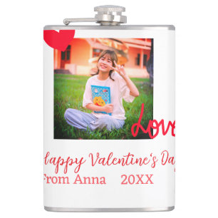 Red heart love happy valentine's day add photo nam hip flask