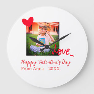 Red heart love happy valentine's day add photo nam large clock